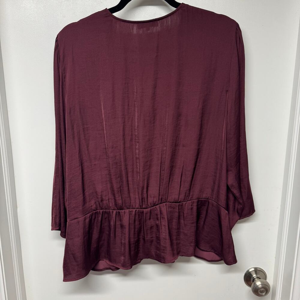 1.State Wine Red Womens Drop Waist Surplice Faux Wrap Blouse Top Size XXL 2XL - Picture 2 of 9